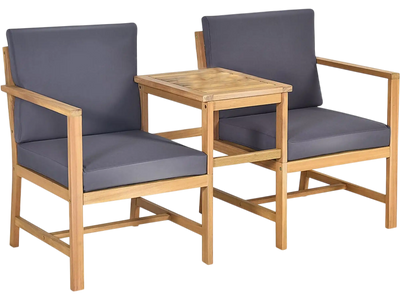Costway 3-in-1 Acacia Wood Loveseat Separable Coffee Table Patio Furniture Set 82041697 New
