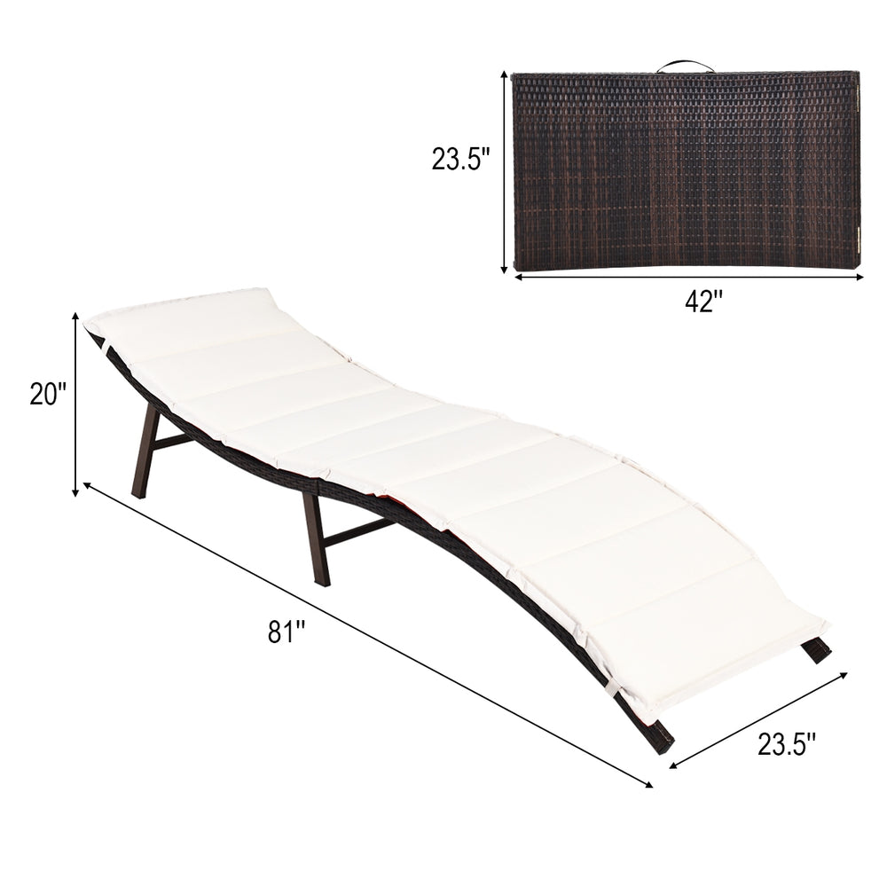 Folding patio lounger chair in beige with heavy-duty steel frame, ideal for poolside and outdoor relaxation.
