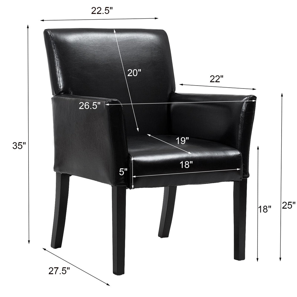 Modern PU leather executive arm chair with ergonomic design, sturdy wood legs, and dimensions for comfortable seating.