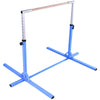 Adjustable blue gymnastics horizontal bar for kids, made of high-quality steel and wood, height adjustable from 36" to.