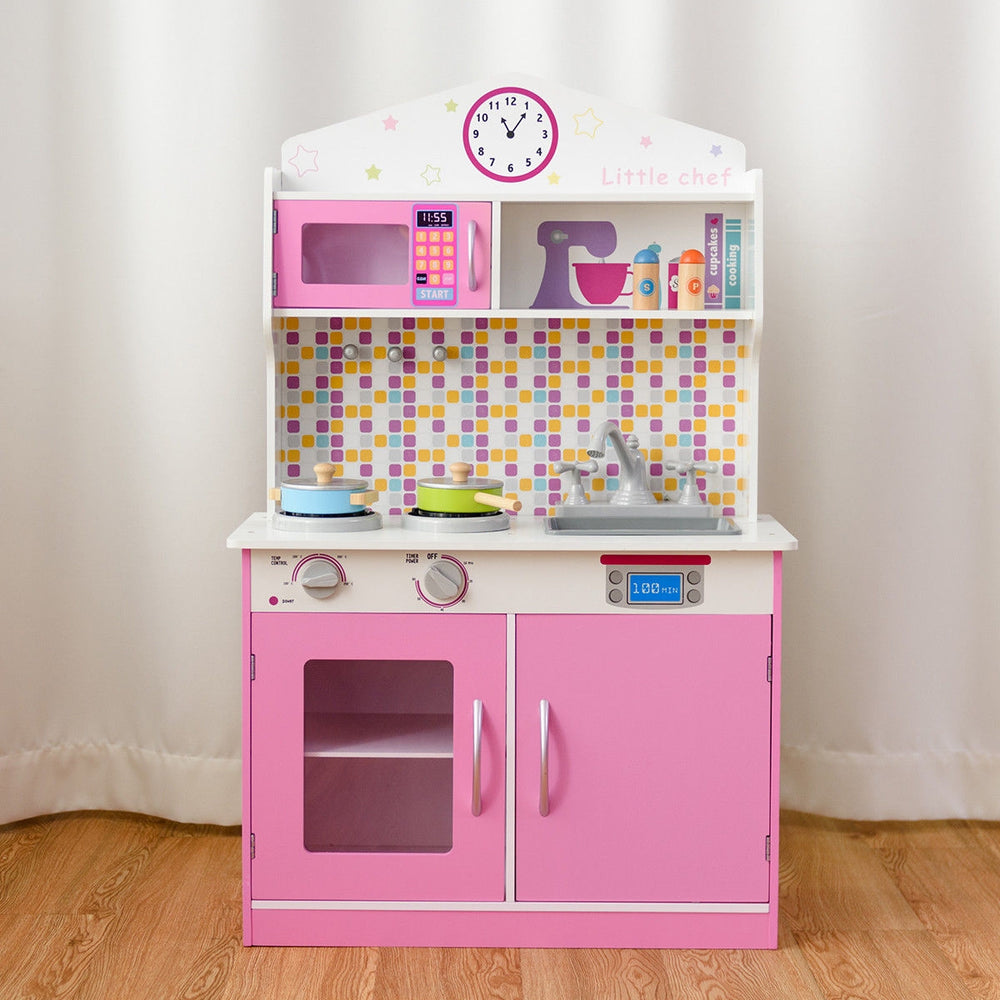 Kids Wooden Pretend Cooking Playset Cookware Play Set Kitchen Toys Toddler Gift-Pink - Gallery View 1 of 12
