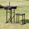 Foldable shooting bench with adjustable height table and stool, designed for outdoor use and target practice.