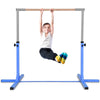 Kids adjustable gymnastics horizontal bar in blue, featuring a sturdy design and height adjustable from 36" to 59".