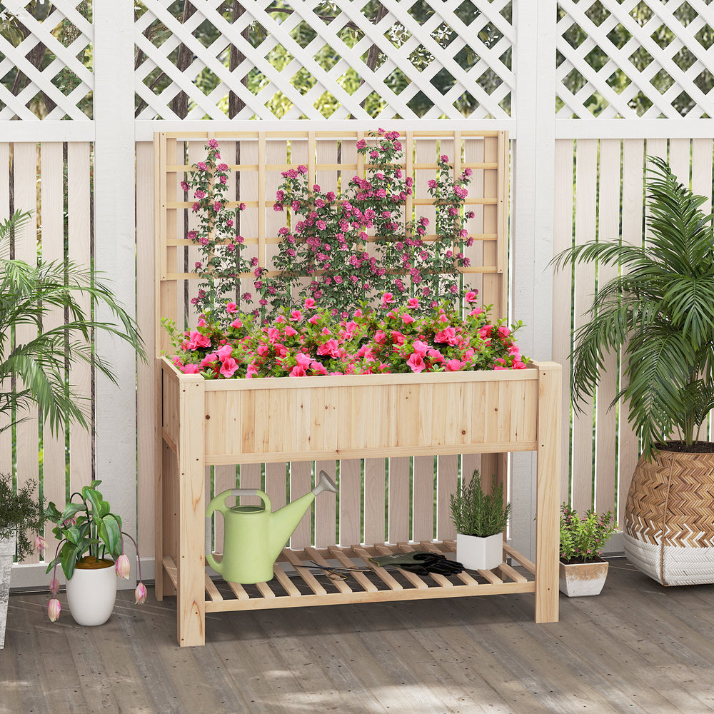 Raised Garden Bed with Trellis Wooden Elevated Planter Box with Legs-Natural - Gallery View 1 of 10