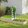 Raised garden bed with trellis featuring two planter boxes, ideal for flowers and vegetables in a natural wood finish.