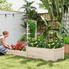 Close-up of the 87-inch raised garden bed with trellis, showcasing solid wood construction and vibrant flower.
