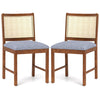 Set of 2 rattan dining chairs with rubber wood frame and linen fabric padded seats, perfect for dining rooms or offices.