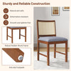 Rattan dining chair with rubber wood frame and linen fabric padded seat, showcasing a warm walnut finish for versatile.