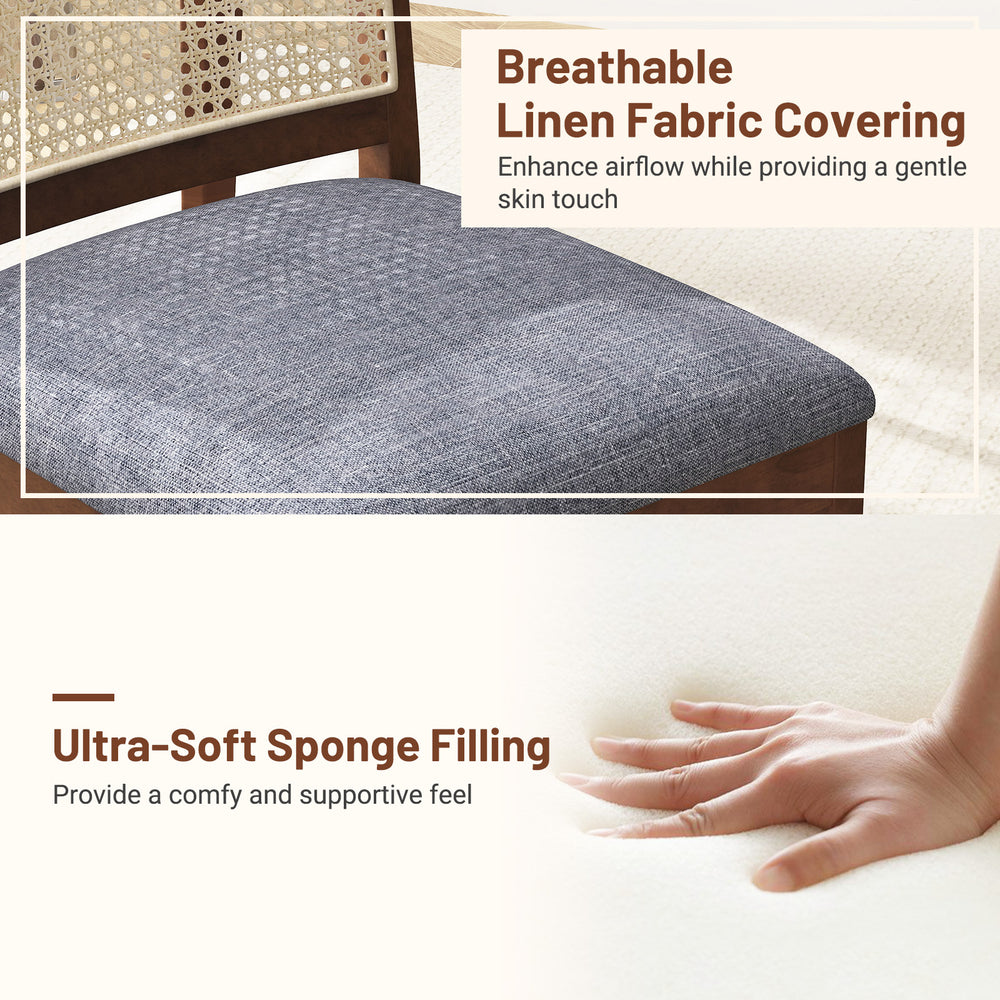 Close-up of the padded seat with breathable linen fabric covering and ultra-soft sponge filling for comfort and support.
