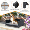 Rattan dog bed with waterproof cushion, sturdy metal tubes, and elevated legs for outdoor comfort and ventilation.