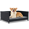 Rattan dog bed with waterproof cushion for medium small dogs, featuring a cozy design and sturdy metal support.