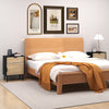 Rattan nightstand set of 2 with drawer and cabinet, featuring natural finish and sturdy metal legs for bedroom.