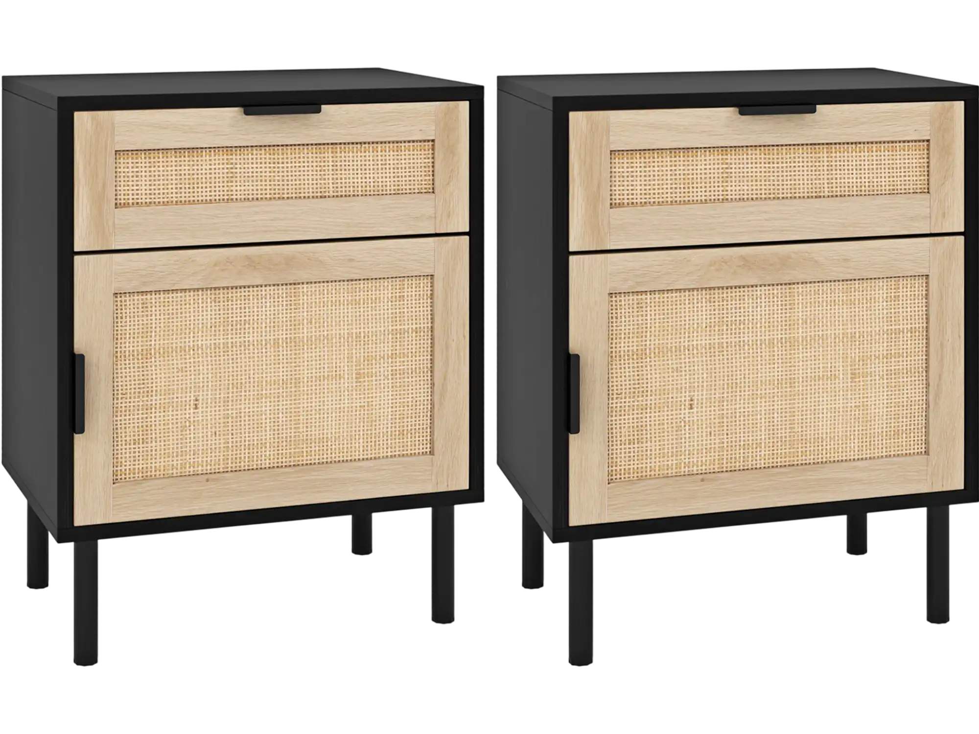 Costway Rattan Nightstand Set of 2 w/ Drawer Cabinet Side Tables 896235714 New