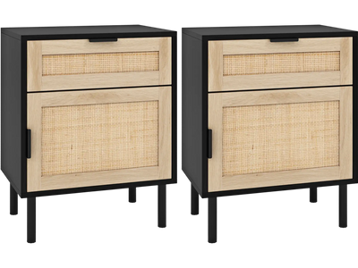 Costway Rattan Nightstand Set of 2 w/ Drawer Cabinet Side Tables 896235714 New