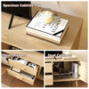 Spacious cabinet top of the Rattan TV stand with dual drawers and cabinets, perfect for 65-inch TVs and stylish storage.