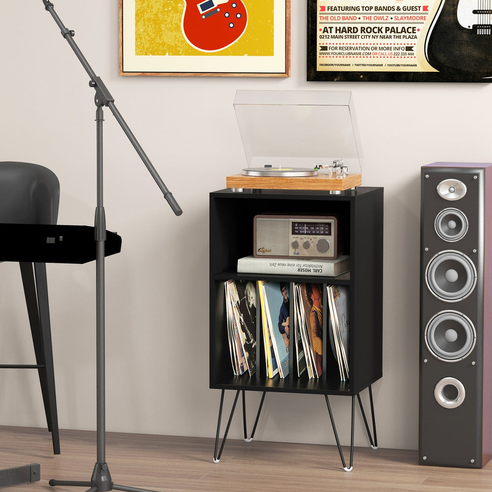 Record Player Stand with Charging Station for Living Room Bedroom-Black - Gallery View 1 of 9