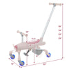 Kids ride-on push car in pink with adjustable handle, LED lighted wheels, and storage basket for indoor and outdoor fun.