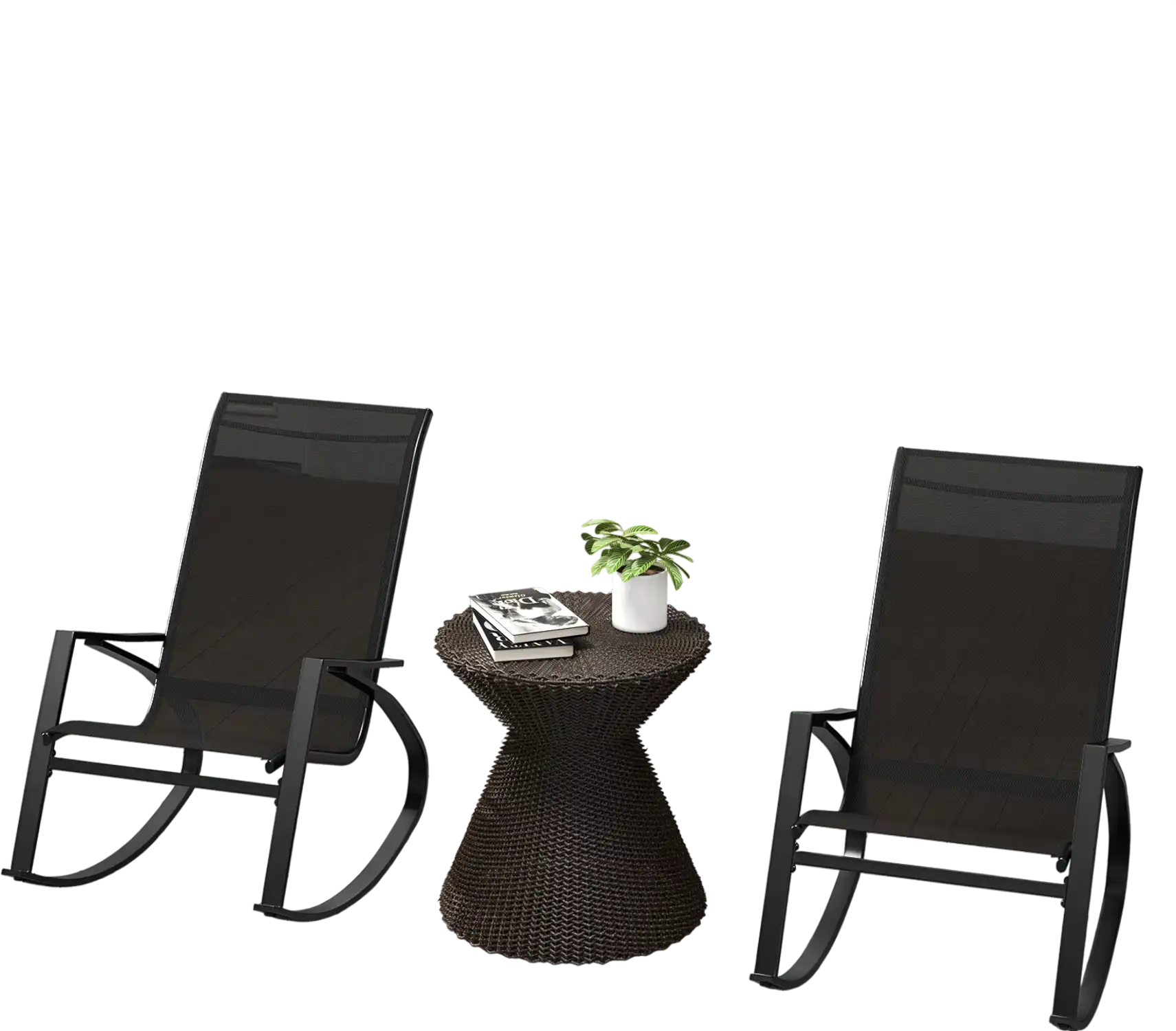 Costway 2-Pc Patio Rocking Chairs Outdoor Sling Fabric Ergonomic Backrest Seat Black 76853241 New