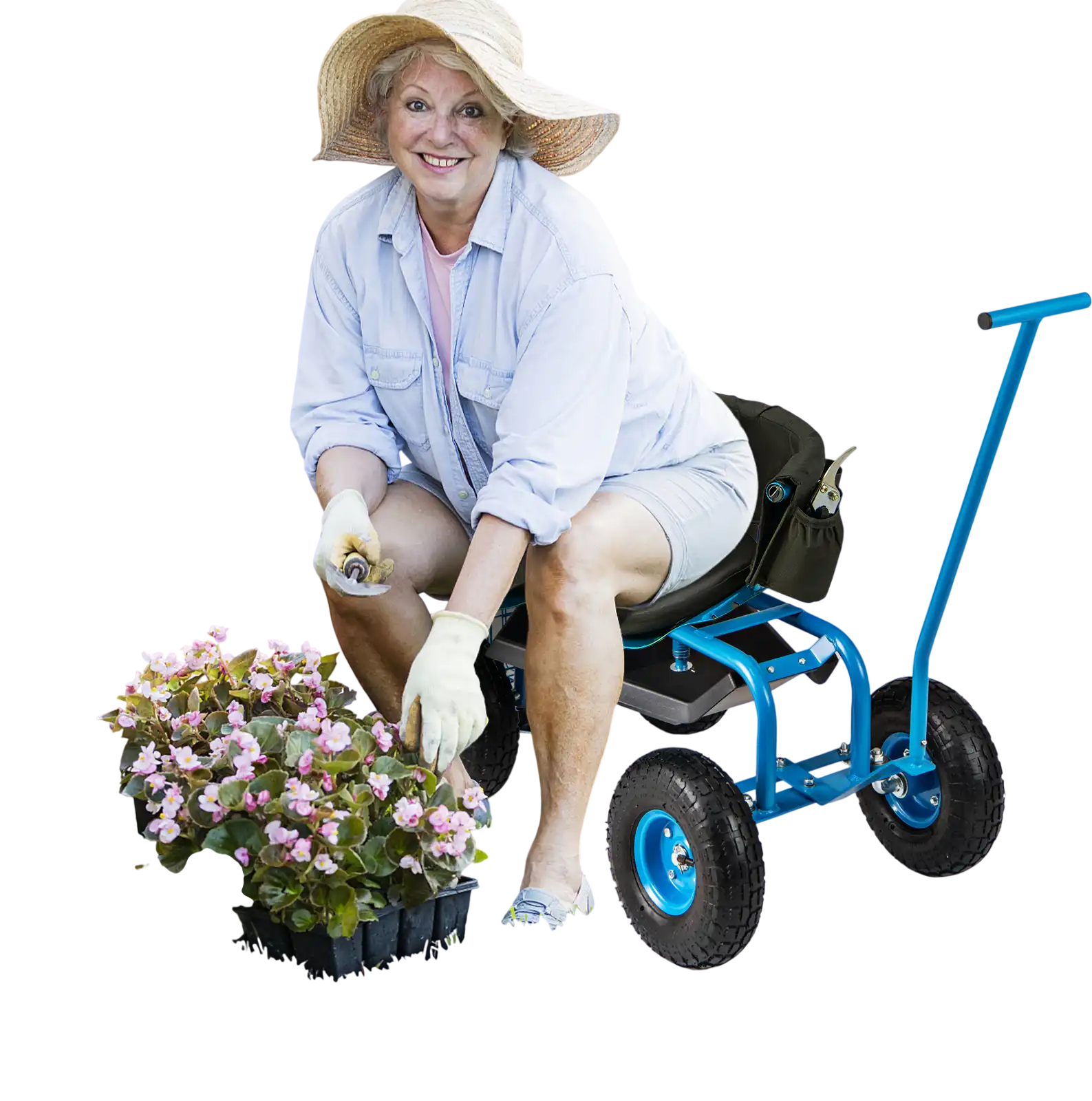 Costway Rolling Garden Cart Swivel Seat Storage Basket Blue 62871349 New