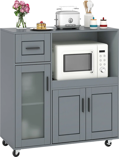 Costway Rolling Kitchen Island Cart w/ Wheels Drawer Glass Door Cabinet 42871365 New