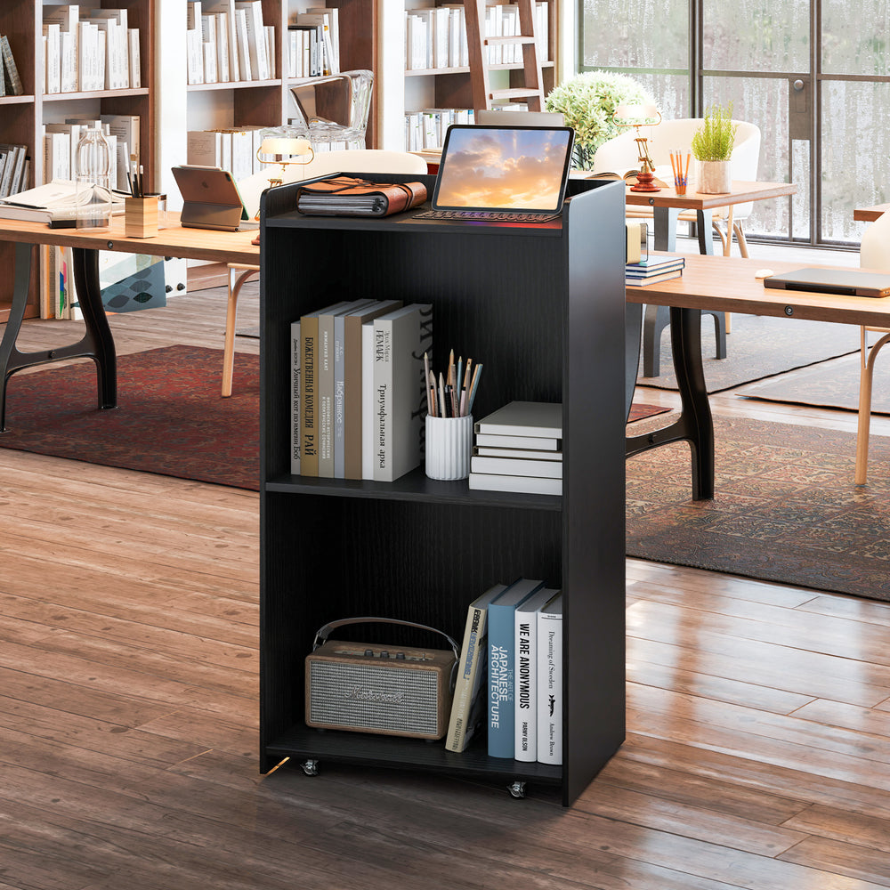 Rolling Podium Stand with 2 Shelves and Lockable Wheels-Black - Gallery View 1 of 11