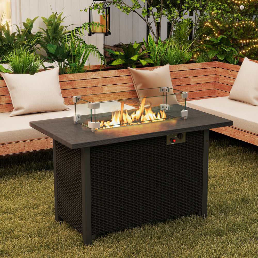 50000 BTU 2 Inch ropane Gas Fire Pit Table with Wind Guard and Glass Rocks-Black - Gallery View 1 of 9