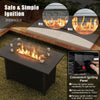 50000 BTU propane gas fire pit table with wind guard, featuring a stylish black wood texture for outdoor warmth.