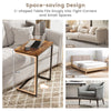 C-shaped industrial end table with wood grain finish and metal frame, ideal for small spaces and versatile use.