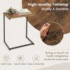 C-shaped industrial end table with wood grain finish and metal frame, perfect for small spaces and versatile use.