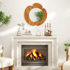 29-inch rustic hanging vanity mirror with a solid teak wood frame, elegantly curved for sophisticated decor in any room.