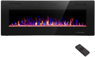 RW Flame 850C 750W-1500W 50 Inch Recessed and Wall Mounted Electric Fireplace With Remote Control Black New