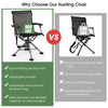 360-degree silent swivel hunting chair in black with adjustable armrests and lightweight aluminum legs for outdoor.