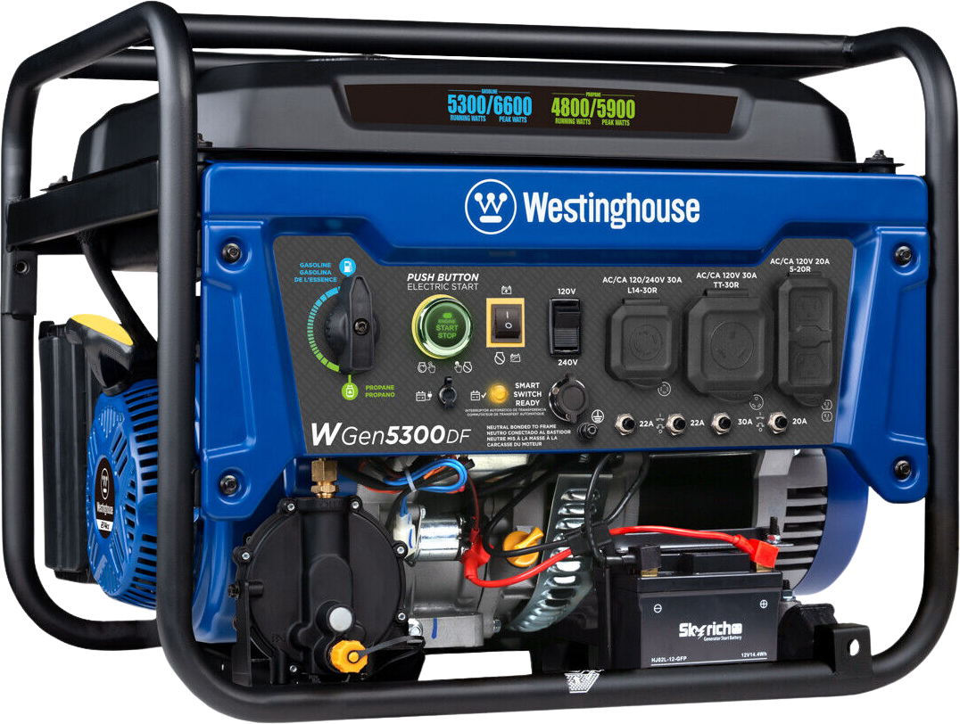Westinghouse WGen5300DF Generator 5300W/6600W 30 Amp Remote Start Dual Fuel New