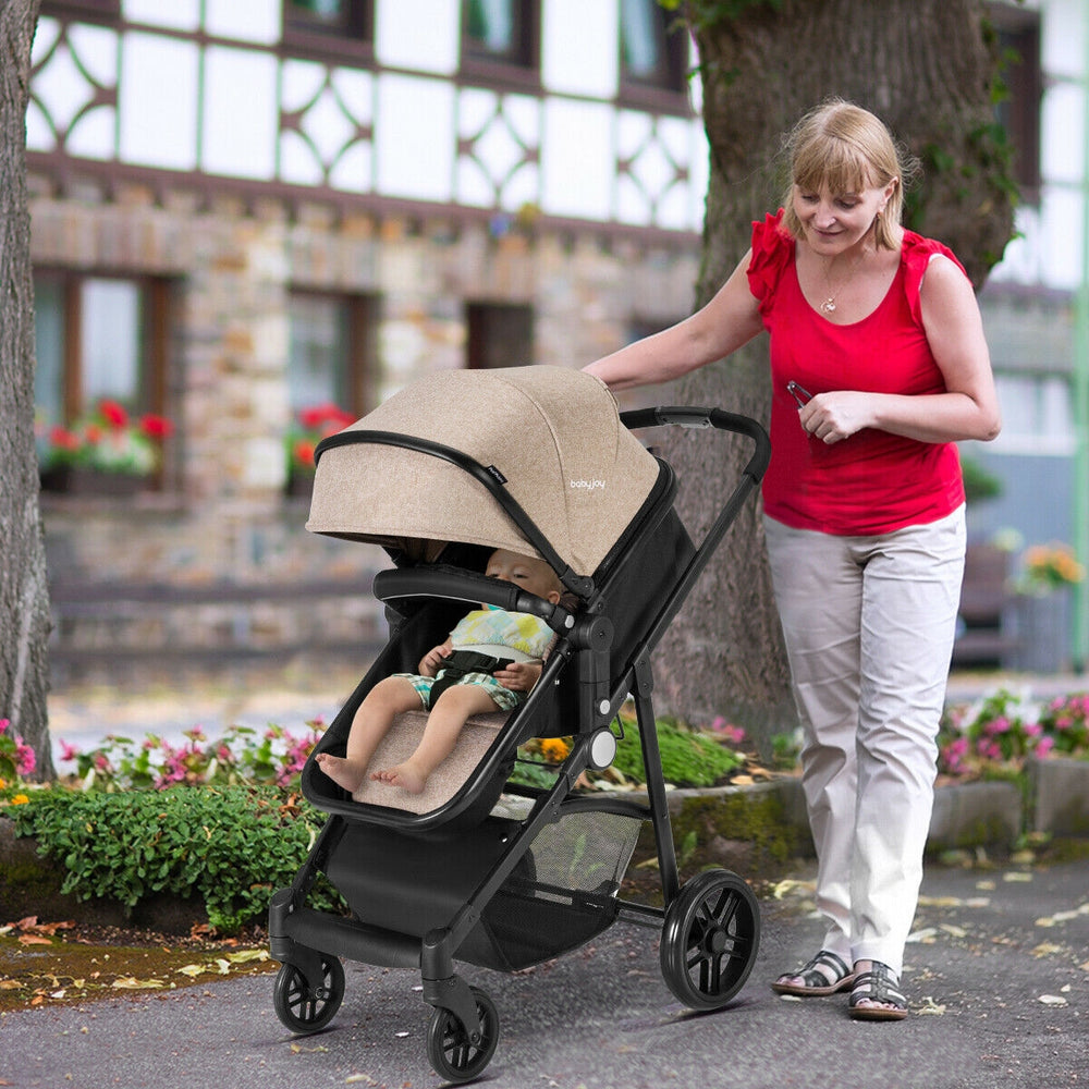 2-in-1 Foldable Pushchair Newborn Infant Baby Stroller-Coffee - Gallery View 1 of 12