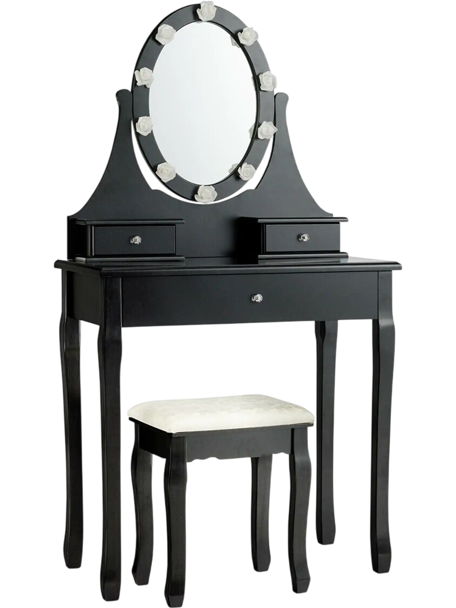 Costway Lighted Mirror Vanity Dressing Table Stool Set 3 Drawers 70265341 New