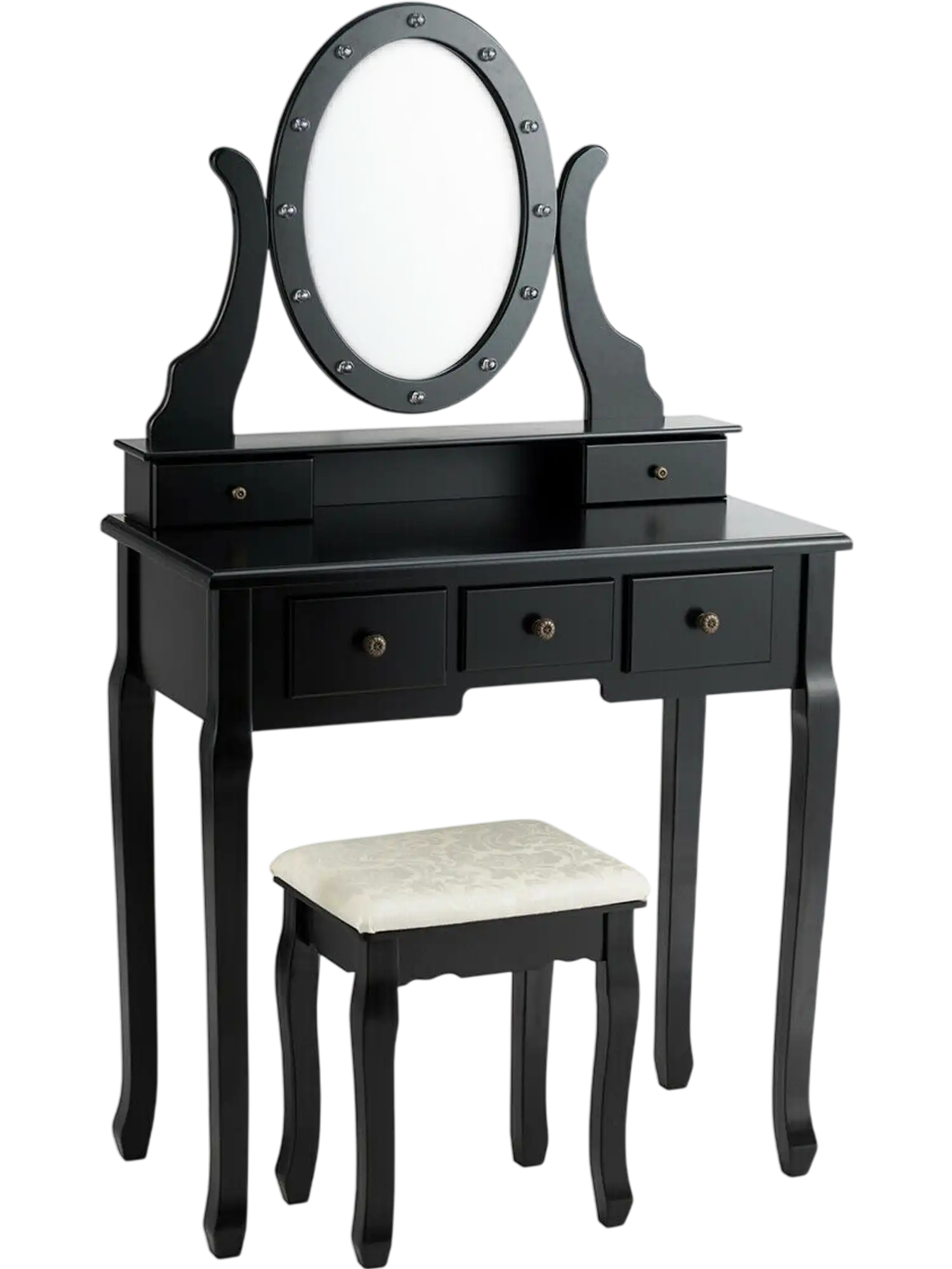 Costway 5-Drawer Vanity Table & Stool Set w/ 12-LED Bulbs 34018756 New