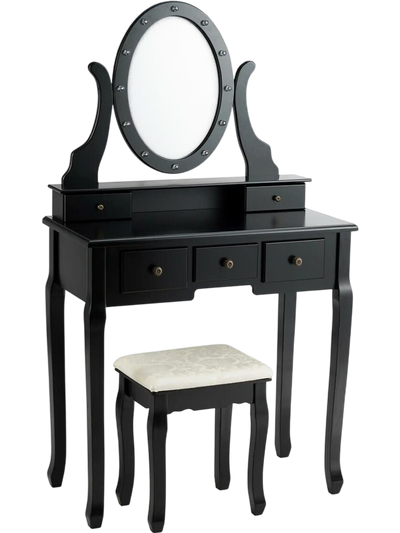 Costway 5-Drawer Vanity Table & Stool Set w/ 12-LED Bulbs 34018756 New