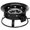Compact portable propane fire pit with a round iron base and sturdy design, ideal for outdoor camping and gatherings.