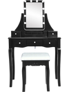 Detailed view of the black cushioned stool with solid wood legs, designed for comfort with the vanity dressing table.