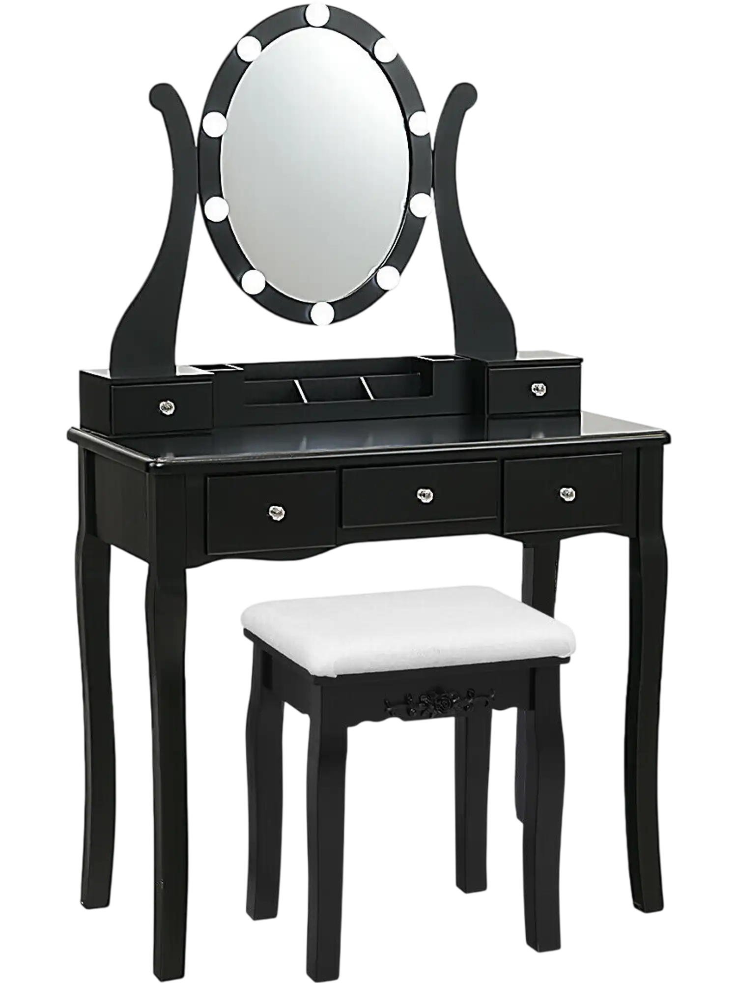 Costway Vanity Table Set Lighted Mirror 10 Dimmable Lights Cushioned Stool 25174930 New