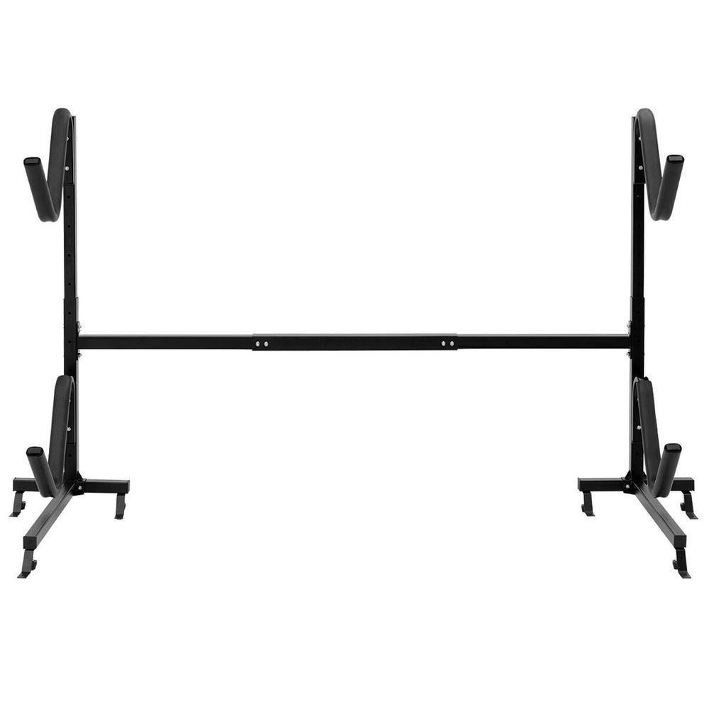 Freestanding height adjustable dual kayak storage rack with removable hooks, heavy-duty steel frame for indoor or.