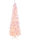 7 Feet Pre-Lit Snow Flocked Hinged Pencil Christmas Tree with 300 Lights and 8 Modes