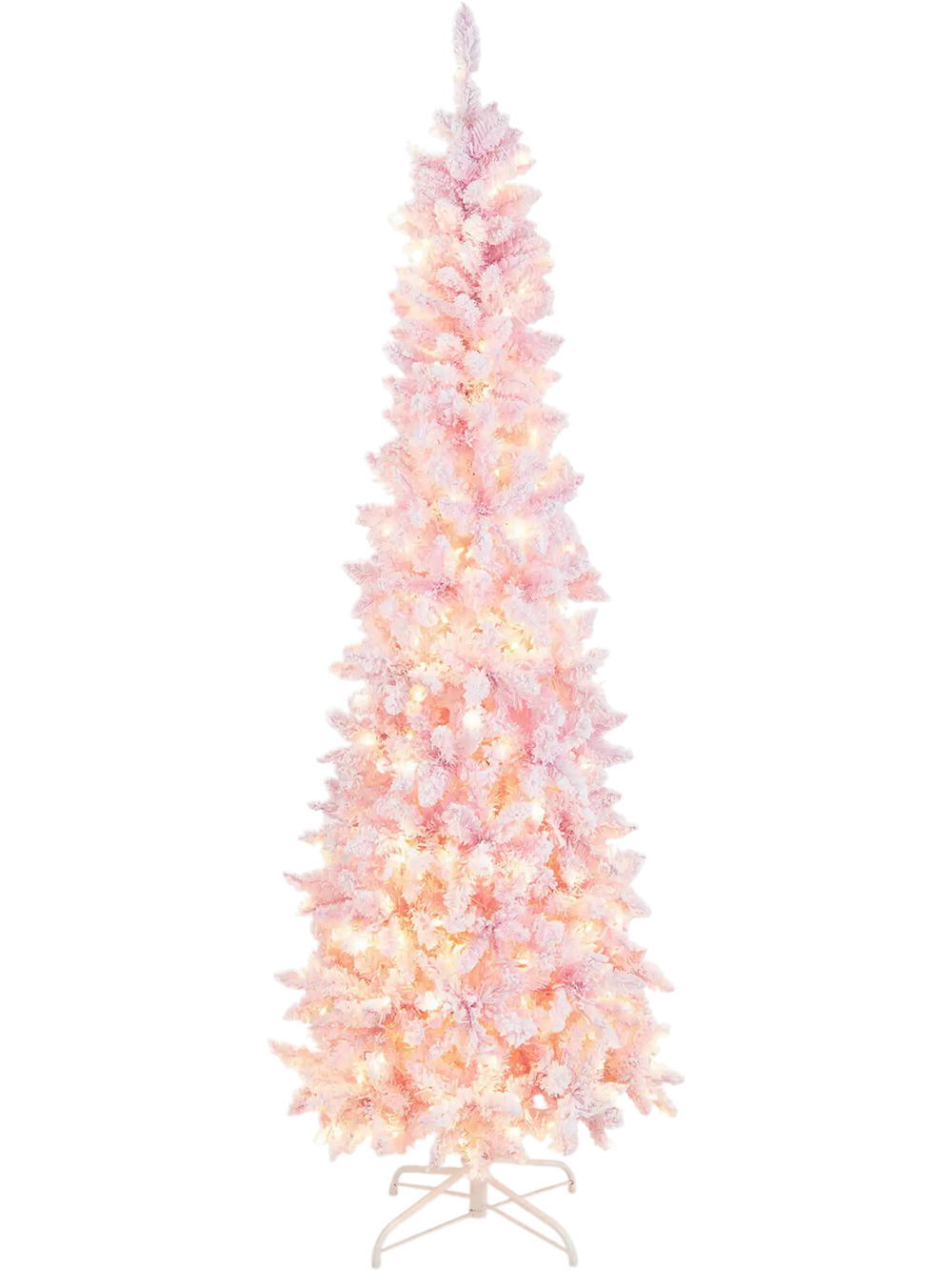7 Feet Pre-Lit Snow Flocked Hinged Pencil Christmas Tree with 300 Lights and 8 Modes