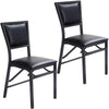 Set of 2 metal folding dining chairs with PU leather upholstery, ergonomic design, and space-saving convenience.