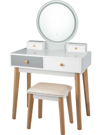 Costway Lighted Mirror Makeup Vanity Table 4 Drawers 30194825 New
