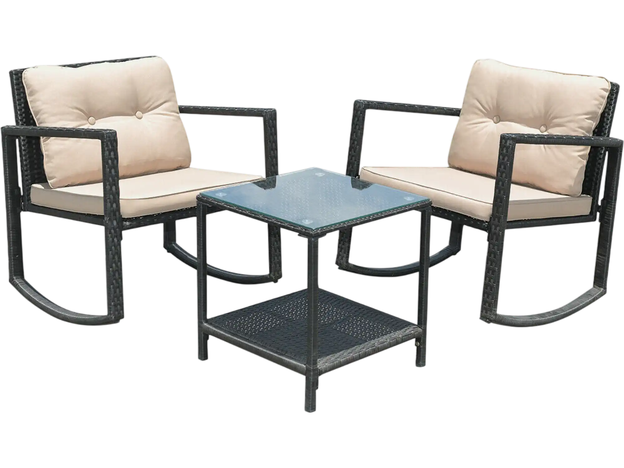 Costway 3-Pc Cushioned Patio Rattan Rocking Chair & Table Set 63109458 New