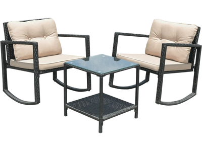 Costway 3-Pc Cushioned Patio Rattan Rocking Chair & Table Set 63109458 New