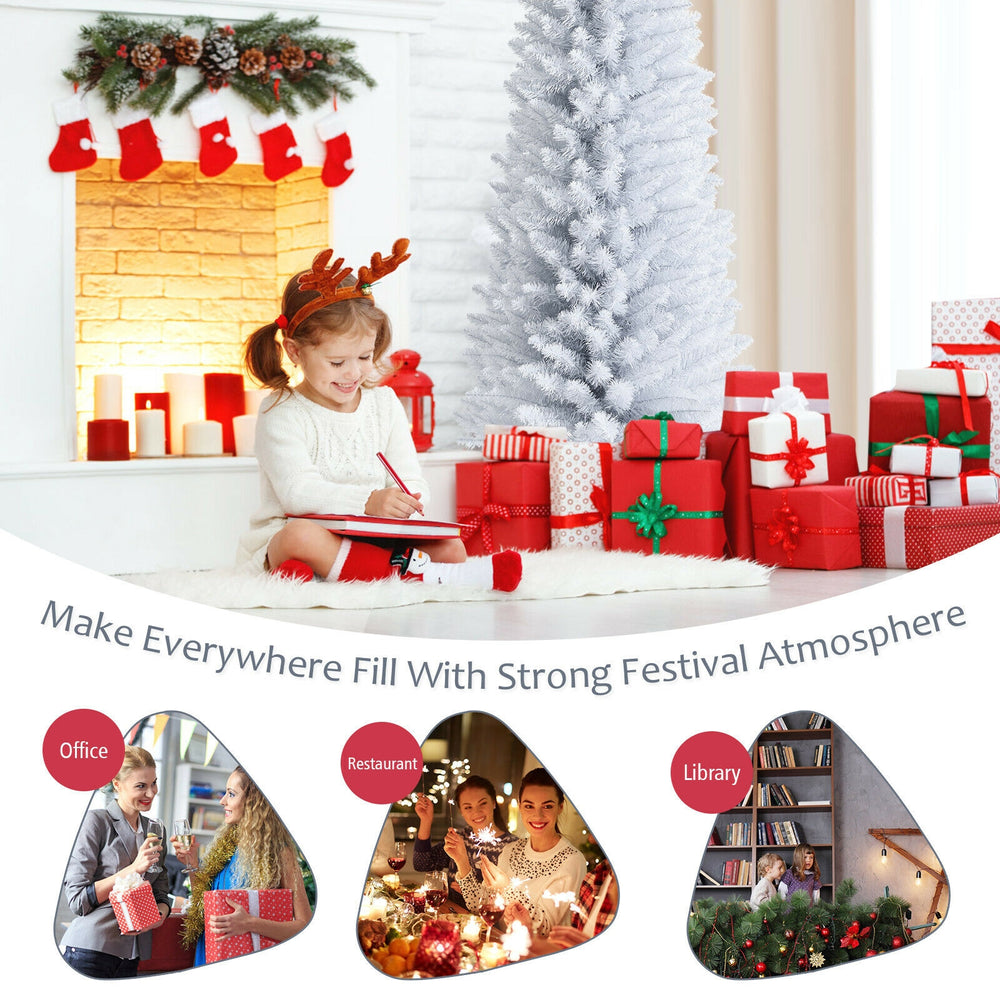 7-foot unlit artificial slim Christmas pencil tree with dense branch tips, perfect for home, office, or restaurant.