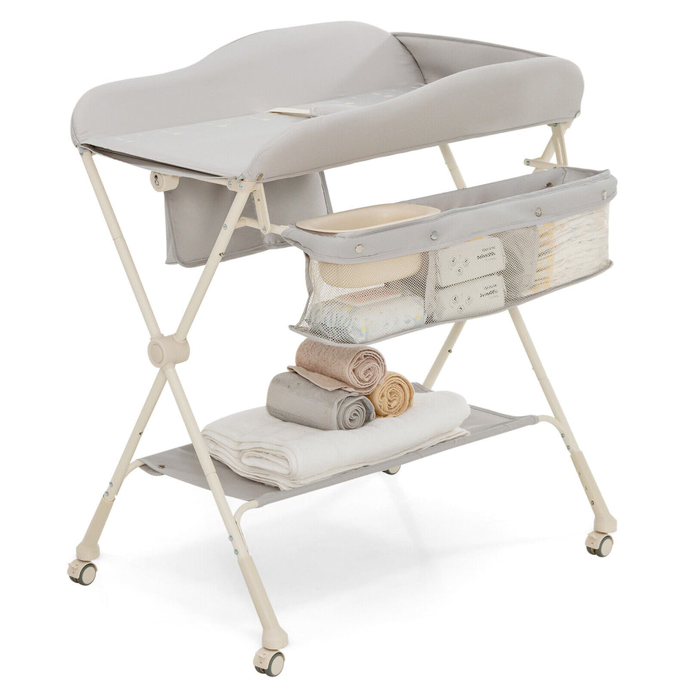 Baby Diaper Changing Table with Water Basin Wheel-Gray - Gallery View 1 of 10