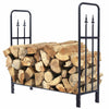Heavy duty 4 feet outdoor steel firewood storage rack with black powder-coated finish, ideal for neat wood stacking.